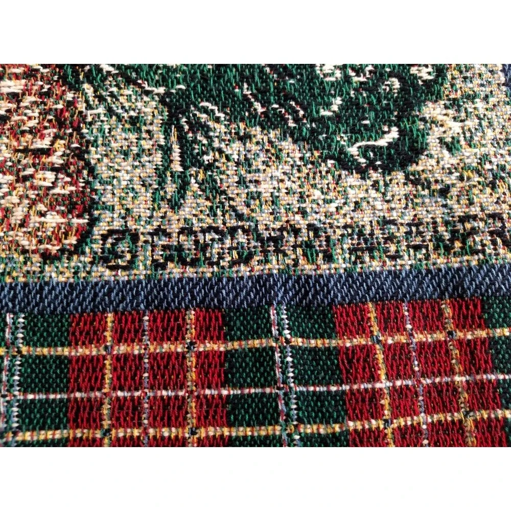Goodwin Weavers Tapestry Throw Blanket Christmas 100% Cotton Plaid Green Red USA
